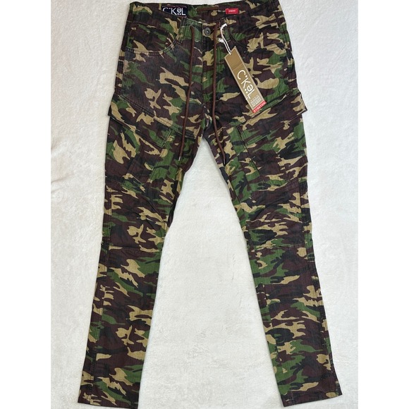 C'KOL Other - CKOL Mens Skinny Cargo Pants 30x32 Camouflage Stretch Woodland Green Brown NEW